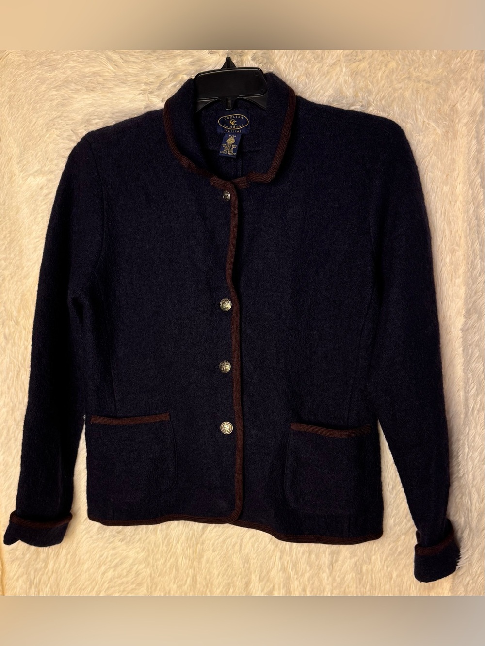 Chelsea & Campbell Petites 100% Pure New Wool navy blazer petite Medium - Picture 2 of 8